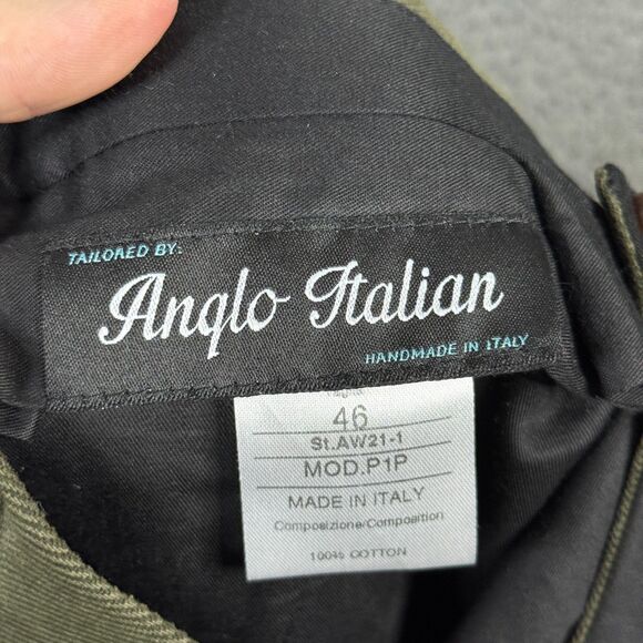 Anglo Italian Pants Mens 31x29 Green Slim Brushed Twill Chino Side Adjusters - Picture 3 of 13